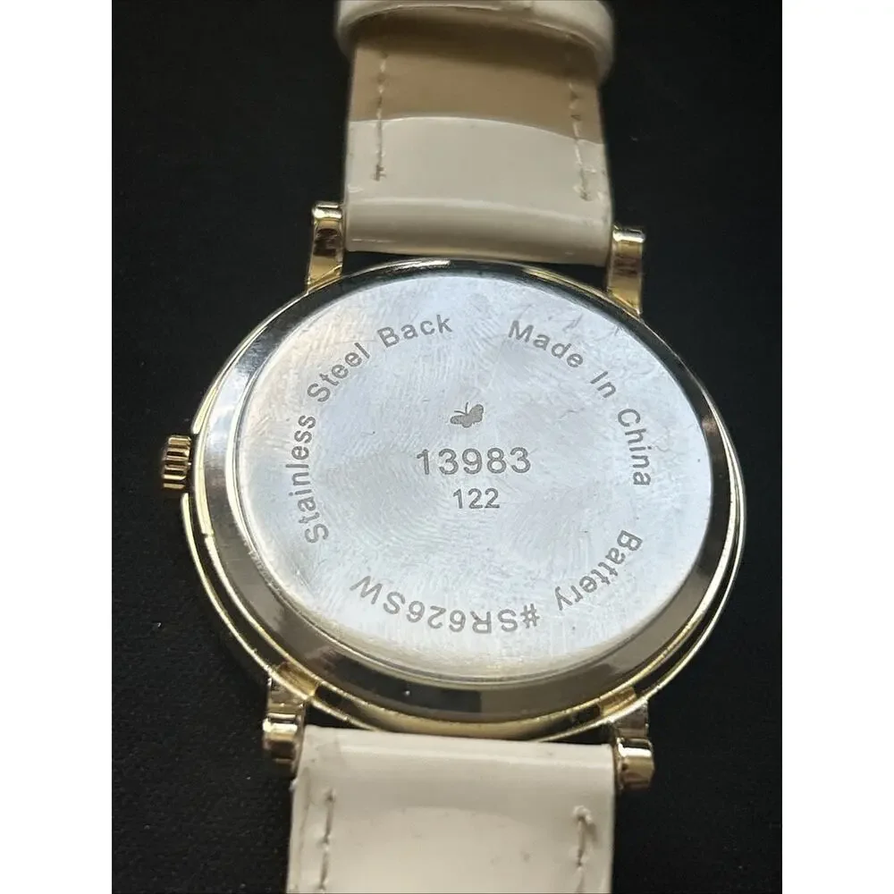 Gold Tone White Band Striped Dial Women’s Quartz Watch